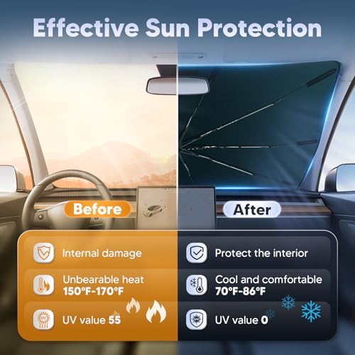 Autorder Windshield Sun Shade Umbrella for 2013-2019 Ford Escape Accessories,Upgraded Ice Crystal Material,Easy Setup Umbrella Sunshade for Car Windshield,100% Sun Blocking - Image 4