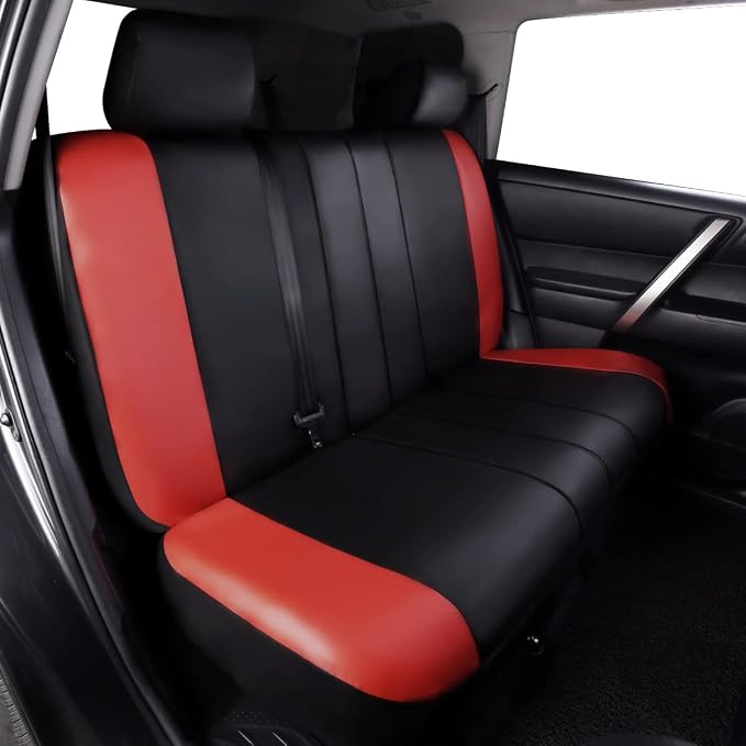 Flying Banner car seat Covers Protects Water Proof Faux Leather Carbon Fiber Front and Rear Bench (Red Black, Full Set - 9PCS) - Image 7