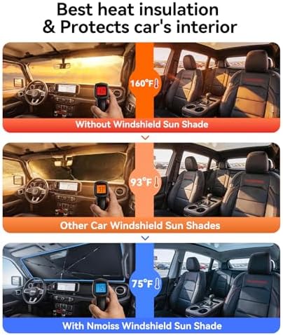 Nmoiss Windshield Sun Shade Umbrella for All Jeep Wrangler & Gladiator - [Vinyl Coating Heat Shield] Protect Car from Sun Rays & Heat Damage Keep Cool and Protect Interior, Spring Structure Edge - Image 2