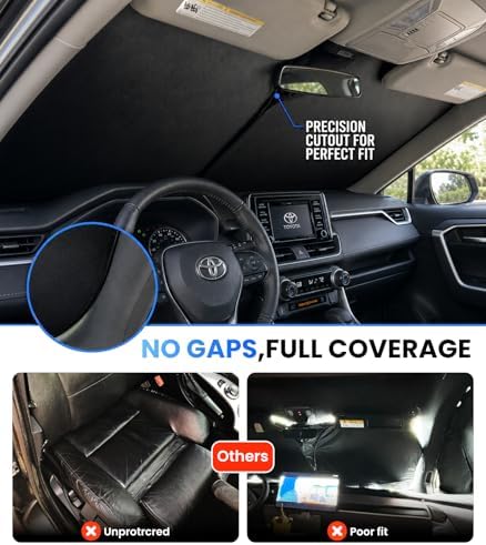 Large Windshield Sun Shade for Toyota RAV4 2019-2026, 7-Layer UV & 100% Sun Blockage, 3D Scanned Custom Fit, Keep Interior Cooler, Easy Storage & Foldable SUV Accessories, No Sagging - Image 3