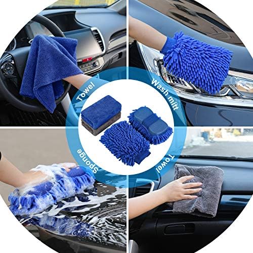22Pcs Car Wash Cleaning Tools Kit Car Detailing Set with Black Canvas Bag Collapsible Bucket Wash Mitt Sponge Towels Tire Brush Window Scraper Duster Complete Interior Car Care Kit - Image 4