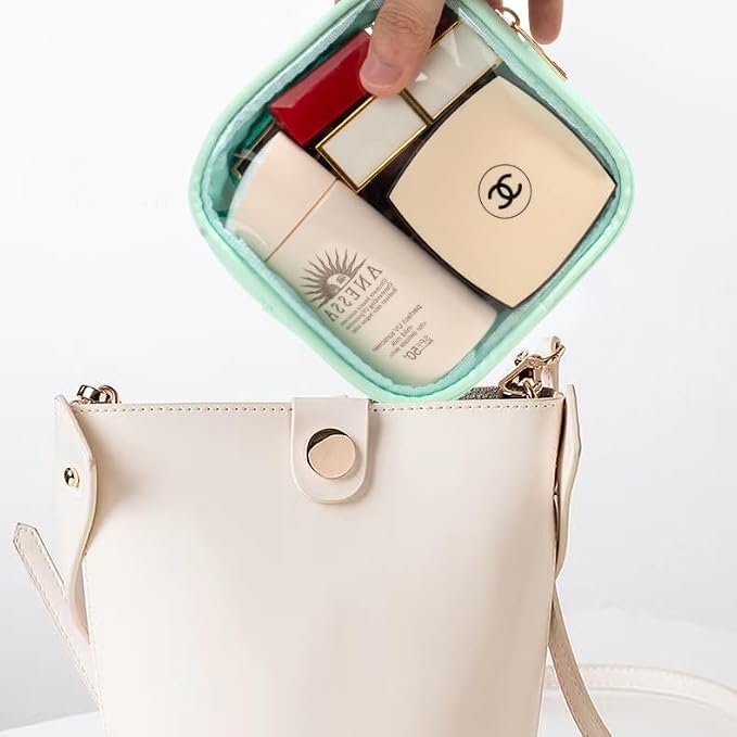 Small Clear Makeup Bag for Purse Small Cosmetic Bag Travel Size Toiletry Bags Cute Travel Makeup Bag,Coin Purse Pouch Easter Gifts for Teen Girls (Clear-Green) - Image 4