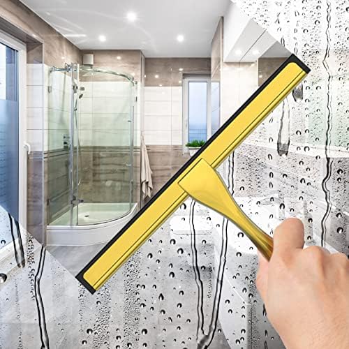 All-Purpose Stainless Steel Shower Squeegee for Shower Doors with 2 Adhesive Hooks, Bathroom Cleaner Tool Household Window Mirror Squeegee for Home Cleaning, Glass Door, Tile Wall, Car, 12 Inch Golden - Image 3