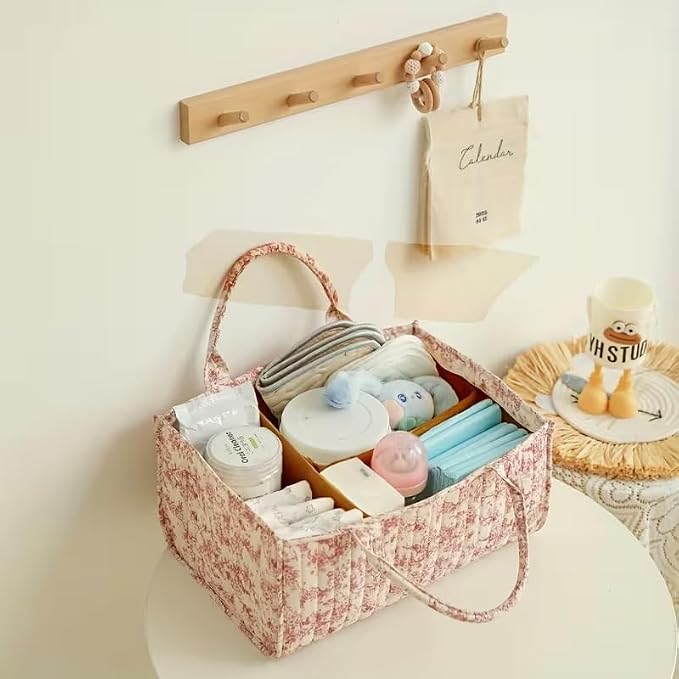 Diaper Caddy Organizer,Cute Floral Nursery Storage Basket,Soft Portable Changing Table Car Caddy Organizer Gift (Floral E) - Image 4