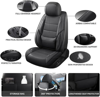 Car Seat Covers Full Set Custom Fit For Toyota Highlander 2001-2026, Black | Lumbar Support, Premium Faux Leather, Breathable, Anti-Slip, Airbag Compatible, Waterproof, Car Seat Protectors, 2 Row-5Seat - Image 3