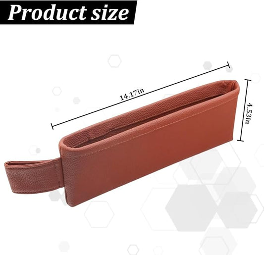 2PCS Car Seat Gap Filler Organizer, Leather Seat Gap Catcher Holder Pocket for Phones Keys Glasses, Auto Center Console Side Crevice Stopper Storage Box, Universal for Vehicles (Brown) - Image 2