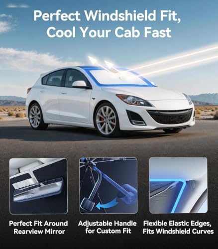 Nmoiss [Vinyl Coating Heat Shield] Windshield Sun Shade Umbrella Custom for Mazda 3, Protect Car from Sun Rays & Heat Damage Keep Cool and Protect Interior - Image 5