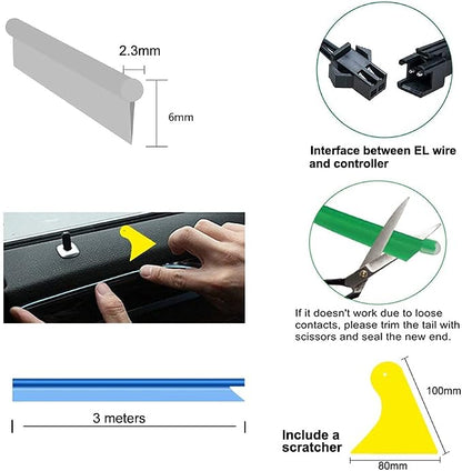 El Wire Blue Interior Car LED Strip Lights, 5M Neon Wire USB 5V with Fuse Protection for Automotive Interior Decoration, with 6mm Sewing Edge - Image 4