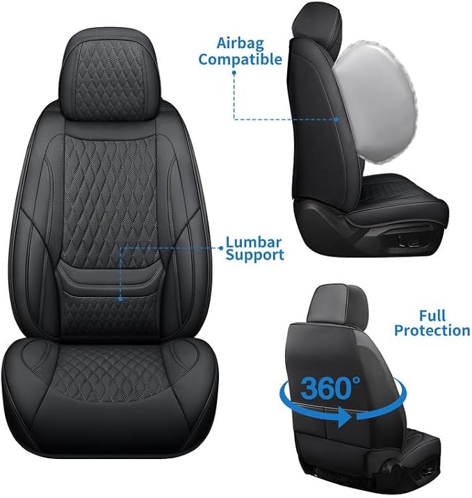 Front Seat Covers Custom Fit for Toyota Prius 2001-2026, Black | Lumbar Support, Luxury Faux Leather, Breathable, Anti-Slip, Airbag Compatible, Waterproof, Car Seat Protectors, 1 Row 2 Seats - Image 3