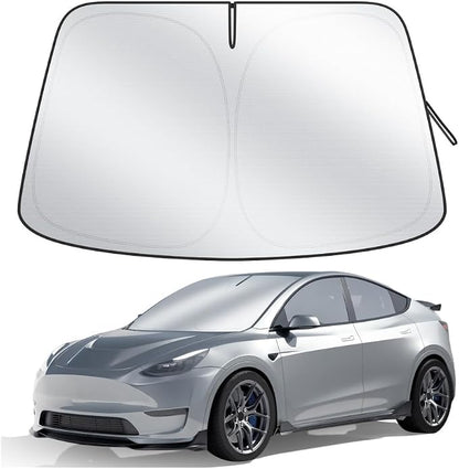 Car Windshield Sun Shade, 300T Thickened Car Window Shades Heat Reflective Interior Cool, Universal Fit for Most Cars SUVs Trucks, Foldable & Portable Design (for Tesla Model 3/Y (57'' × 37'')) by QUANQIUFEI