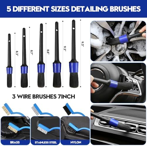 Qydipclin 24Pcs Car Detailing Kit, Car Detailing Brush Set, Car Wash Cleaning Kit, Car Detailing Brushes, Professional Car Care Kit for Interior Exterior Wheels, Blue - Image 4