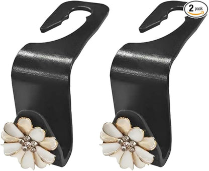 Craedli 2PCS Bling Car Seat Headrest Hook, Cute Rhinestone Flower Seat Back Storage Organizer Hanger Car Purse and Bag Hooks Holder, Universal Interior Accessories for Handbag Grocery Bag Coat (White) by Unknown