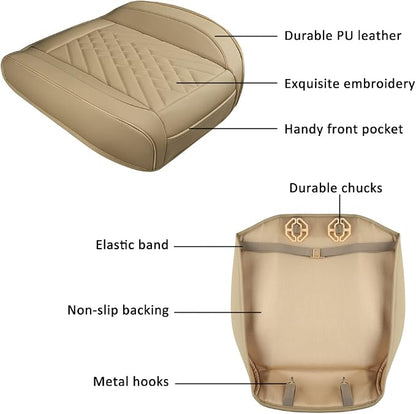 GIANT PANDA 1pack Front Car Seat Cover Bottom Seat Cover, PU Leather Driver Car Seat Protector Fits 95% of Vehicles, Wrapping Around The Bottom (Beige) - Image 5