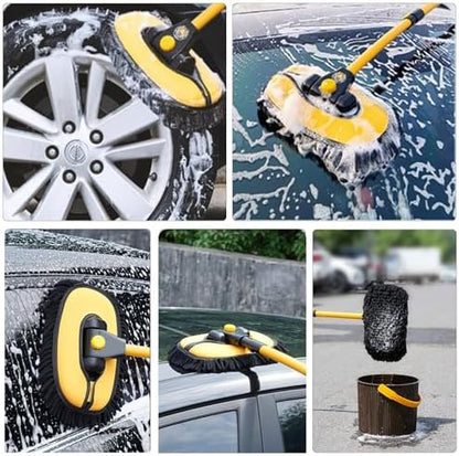 43'' Car Wash Brush with Long Handle Chenille Microfiber Car Wash Kit Mitt Retractable Bent Pole Car Wash Mop for Cars RV Truck Boat (yellow-01) - Image 4