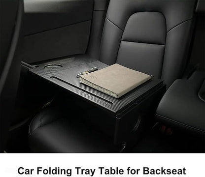 Car Laptop Desk Fit for Tesla Model Y 3 S X, Foldable Food Tray | Car Tray Table for Driver&Passenger, Eating & Working, Carbon Fiber Texture, Support Leg, Dual Hinge - Image 5