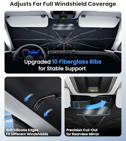 for Chevrolet Blazer, Ford Explorer, Hyundai Palisade | Zanch Windshield Sun Shade Umbrella [99% UV Protection, Up to 75℉ Cooler] Snug Fit, Scratch-Free, Foldable Front Sunshade Umbrella for SUV - Image 5