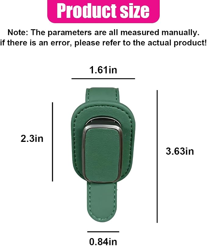 Car Sunglass Holder, Leather Car Sun Visor Eyeglasses Clip with Anti-Scratch Soft Padding, One-Handed Operation Auto Interior Glasses Organizer for Most Cars, Trucks, SUVs (Green) - Image 2