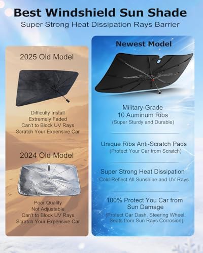 DMJN Umbrella Windshield Sun Shade for Honda CRV (2008-2026), Car Sunshade for Front Windshield [Nano Ice-Crystal Coatings] UPF50+ Heat & UV Block, Protect Interior & Keep Cooler - Image 6