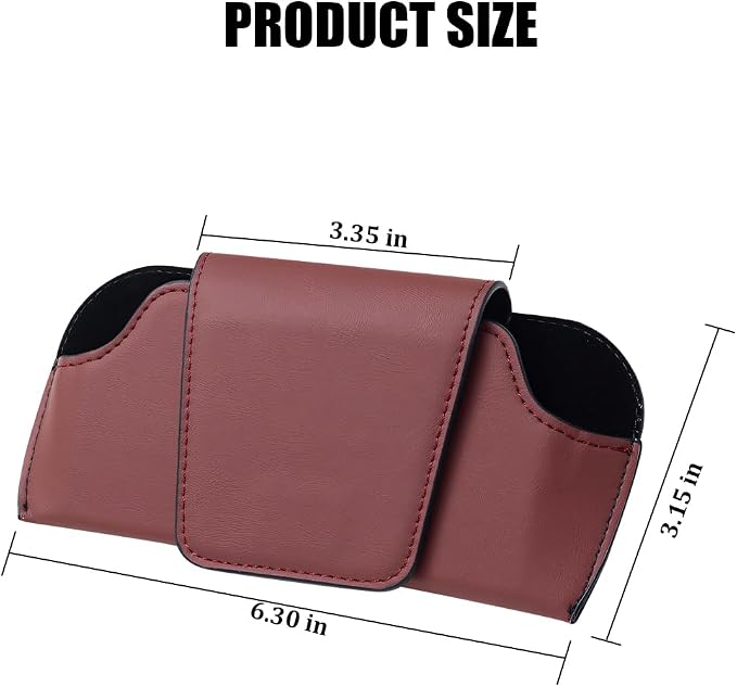Sunglass Holder for Car Visor, PU Leather Magnetic Vehicle Glasses Organizer Box with Clips, Automotive Interior Eyeglasses Storage Case Accessories, Universal for Most Vehicles (Wine Red) - Image 2