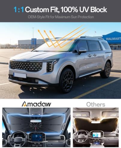 Windshield Sun Shade for Kia Sorento 2003–2026, Foldable Umbrella Sunshade with 100% UV Block, Multi-Layer Heat Insulation, Reinforced 10-Rib Frame, Keeps Car Cooler, Summer Car Accessory - Image 3