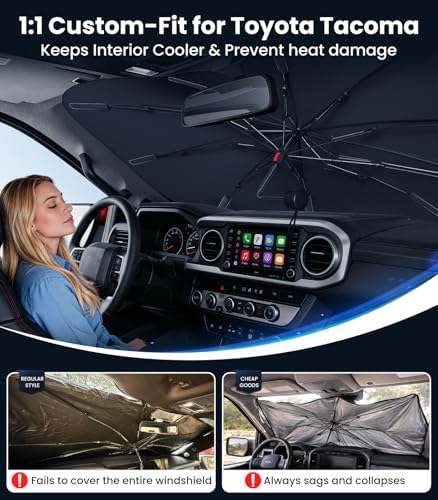 Zanch 2026 Upgraded Windshield Sun Shade Umbrella: Custom Fit for Toyota Tacoma 2016-2026 Front Window Sunshade, Block UV Rays & Keep Car Cool, 1:1 Scan for Toyota Tacoma, No Gaps & No Scratches. - Image 2