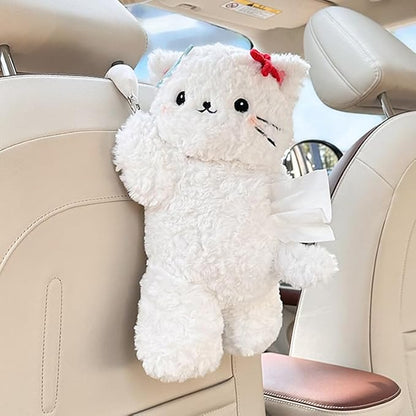 Cute Cat Car Tissue Holder Plush Kitten Paper Box for Backseat Adorable Hanging Organizer & Decor for Women Pet Lovers & Gifts (Black) - Image 7