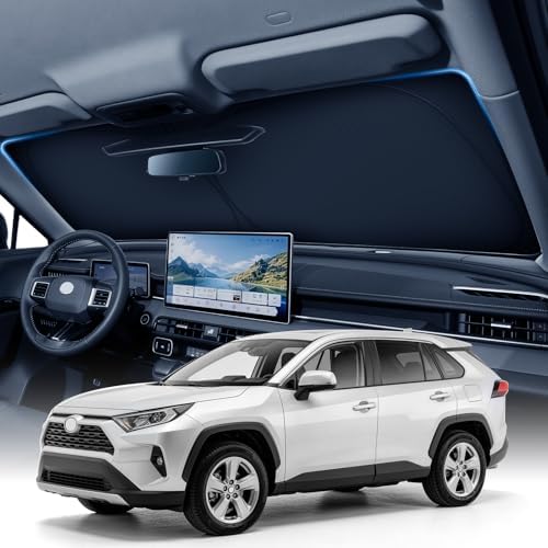 Large Windshield Sun Shade for Toyota RAV4 2019-2026, 7-Layer UV & 100% Sun Blockage, 3D Scanned Custom Fit, Keep Interior Cooler, Easy Storage & Foldable SUV Accessories, No Sagging by Zanch