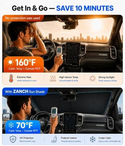 Zanch Custom Windshield Sun Shade for Toyota Tacoma 2016-2026, 7-Layer Heavy-Duty UV & Heat Block Protection, 3D Scanned Fit Front Window Shade, Instant Cooler, Foldable Truck Accessories - Image 2