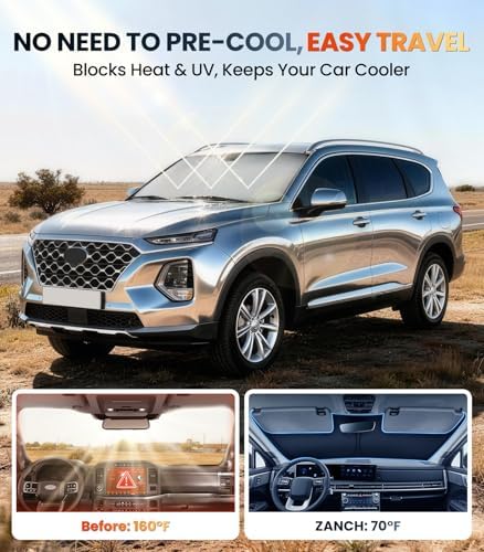Zanch Custom Windshield Sun Shade for Hyundai Santa Fe 2019-2026, 7-Layer UV & Heat Block, 3D Laser Scanned, Interior Protection, Keep Car Cooler, Foldable SUV Accessories - Image 2