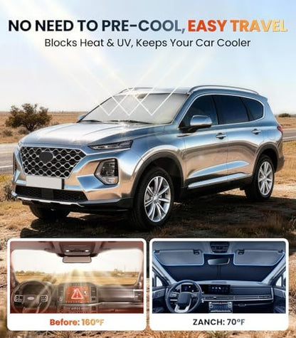 Zanch Custom Windshield Sun Shade for Hyundai Santa Fe 2019-2026, 7-Layer UV & Heat Block, 3D Laser Scanned, Interior Protection, Keep Car Cooler, Foldable SUV Accessories - Image 2