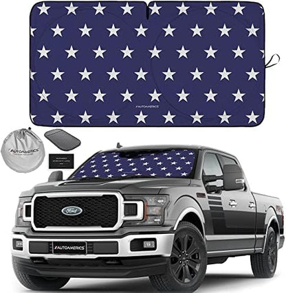 Autoamerics Truck Windshield Sun Shade with Storage Pouch & Anti-Slip Dash Pad - Foldable USA Stars Flag Design - Fits Most SUVs & Trucks - Blocks UV Rays and Keeps Car Cool | X-Large (66 x 36 inches) by AutoamericsUS