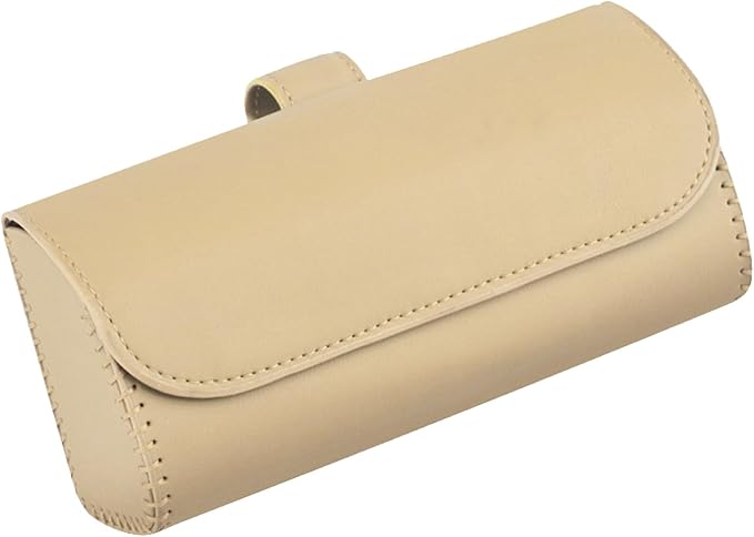 Augeny Sunglasses Holder for Car Sun Visor, Leather Auto Eyeglasses Storage Case with Hidden Magnetic Closure, Protective Glasses Organizer Box, Vehicle Visor Accessories for Woman Man (Beige) by Augeny