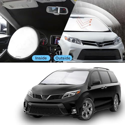 TINGLU Sun Shade for Toyota Sienna 2011-2020 Accessories Windshield Sun Shade Window Shade UV Rays Protection Sun Visor Cover with Steering Wheel Sunshade Storage Bag - Image 6
