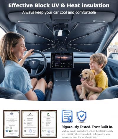 DMJN Umbrella Windshield Sun Shade for Toyota Highlander (2009-2026), Car Sunshade for Front Windshield [Nano Ice-Crystal Coatings] UPF50+ Heat & UV Block, Protect Interior & Keep Cooler - Image 5