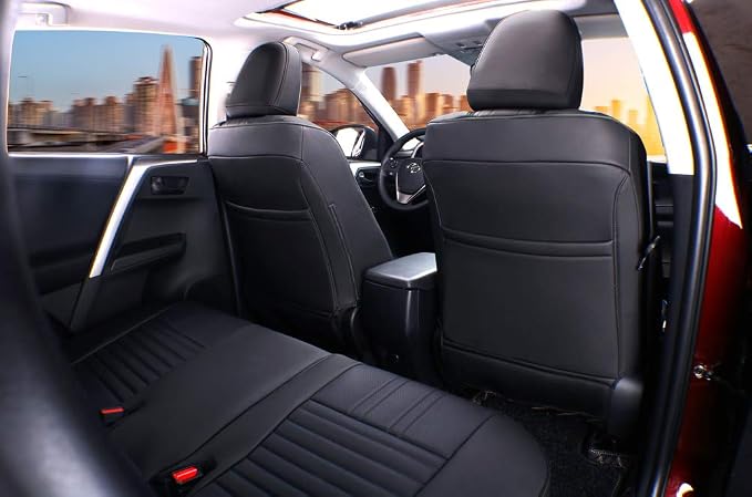 EKR Rav4 Seat Covers Custom Fit for Toyota Rav4 LE(NOT for Hybrid) 2013 2014 2015 2016 2017 2018,Leather Car Seat Cover for Trucks SUV Full Set,Faux Leather(Black) - Image 3