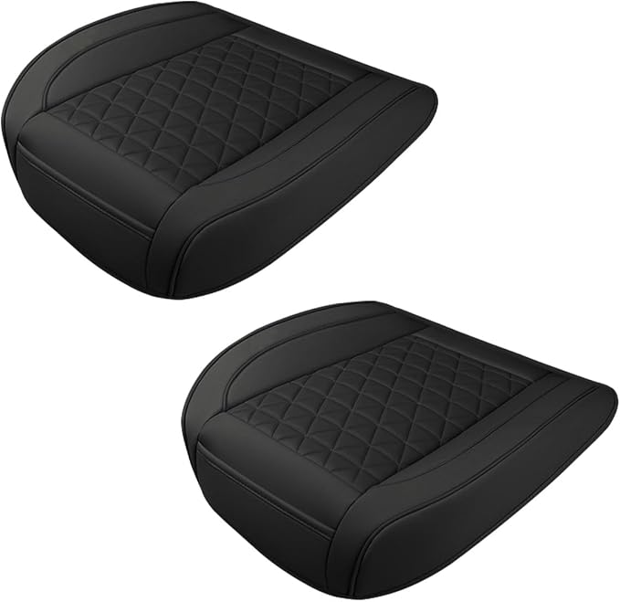 2PCS Luxury Faux Leather Car Seat Cover, Car Seats Cushion, Black | Anti-Slip Waterproof Universal Front Bottom Seat Protector with Storage Pocket for Sedans, SUVs, Trucks, Triangular Pattern by Unknown