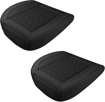 2PCS Luxury Faux Leather Car Seat Cover, Car Seats Cushion, Black | Anti-Slip Waterproof Universal Front Bottom Seat Protector with Storage Pocket for Sedans, SUVs, Trucks, Triangular Pattern by Unknown