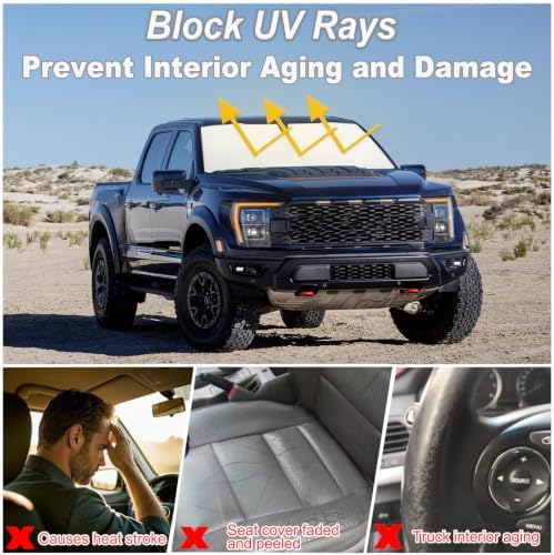 PIMCAR Windshield Sun Shade for Ford F150 2021-2026, Premium 310T Reflective UV Protection, Lightweight Foldable Sun Visor with Storage Pouch - Image 5