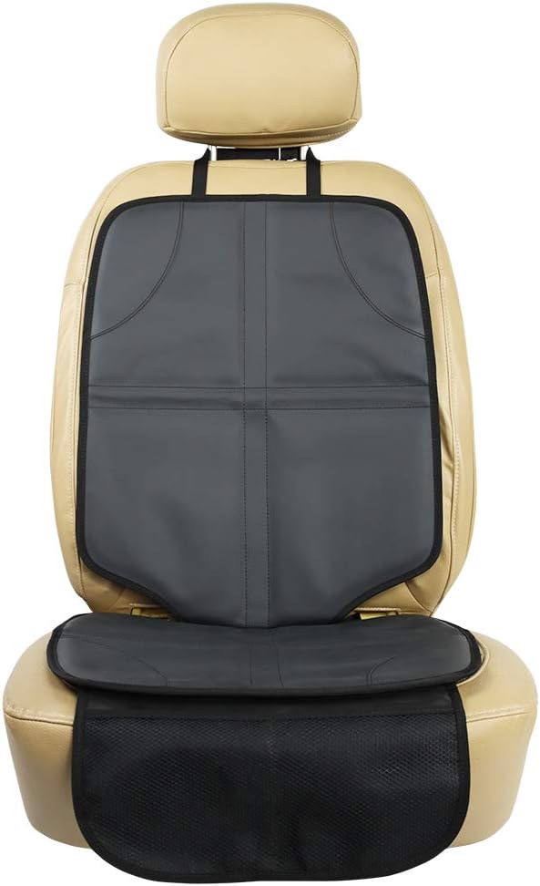 Viaviat Leather Car Seat Protector for Booster Durable Waterproof Protector Mat Large Auto Seat Cover with Storage Pocket for Child Toddler Safety Seat Baby Basket (Black) - Image 2