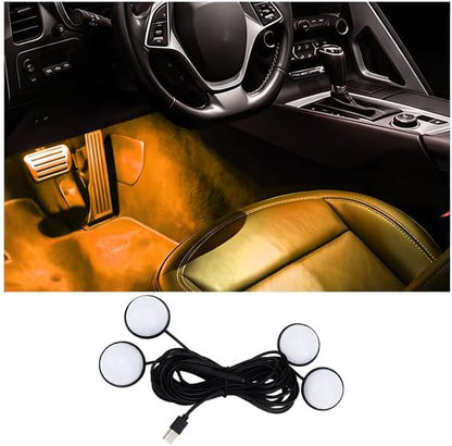 Car Interior LED Light, 4-in-1 USB Port Vehicle Under Dash Ambient Neon Lighting Decoration, Automotive Inside Foot Well Atmosphere Lamp, Universal Fit (Orange) by BCOWPV