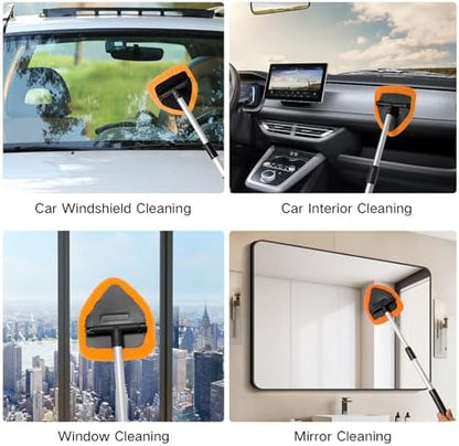 Qydipclin 10pcs Windshield Cleaning Tool Inside Car Window Cleaner Wash Kit with 4 Reusable Microfiber Pads 1 Spray Bottle and Extendable Handle Interior Auto Glass Wiper Kit, Orange - Image 6