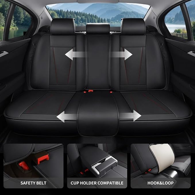 Car Seat Covers Full Set Fit for Hyundai Tucson 2005-2026,Black&Red | Premium Faux Leather, Waterproof, Anti-Slip, Airbag Compatible, Breathable, Car Seat Protectors, 2 Rows 5 Seats - Image 4
