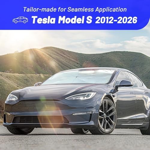 Windshield Sun Shade Umbrella for Tesla Model S 2012-2026, Foldable Front Window Sunshade with 360° Rotating Shaft, Custom Fit Car Shades for Model S Accessories with UV & Heat Protection - Image 3