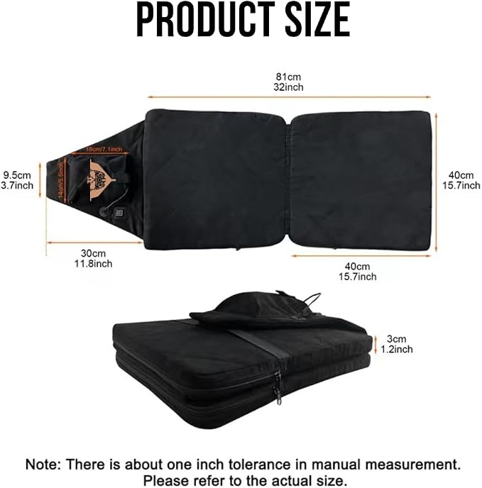 Heated Seat Cushion Foldable Memory Foam Heated Seat Pad with 3 Level Heating for Camping Fishing Office Chair Stadium Seats (Power Supply Not Included) (Artificial Suede)(L-Shape) - Image 8