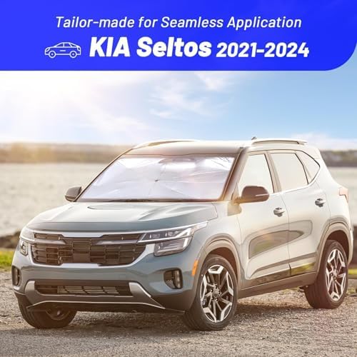 Windshield Sun Shade Umbrella for KIA Seltos 2021-2024, Foldable Front Window Sunshade with 360° Rotating Shaft, Custom Fit Car Shades for Seltos Accessories with UV & Heat Protection - Image 3