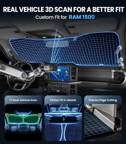 Large Windshield Sun Shade for Dodge RAM 1500 2019-2026, 7-Layer Heavy-Duty UV & Heat Block Protection, 3D Scanned Custom Fit & Instant Cooling, Foldable Truck Accessories - Image 5