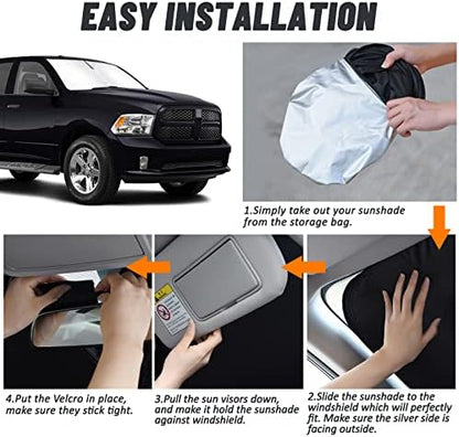 D-Lumina for 2009-2018 Dodge RAM 1500 Windshield Sun Shade, Front Window Sunshade Sun Visor Protector Fit Ram 1500 RegularCab QuadCab CrewCab MegaCab, Sun Shield Block UV Rays Heat - Image 5