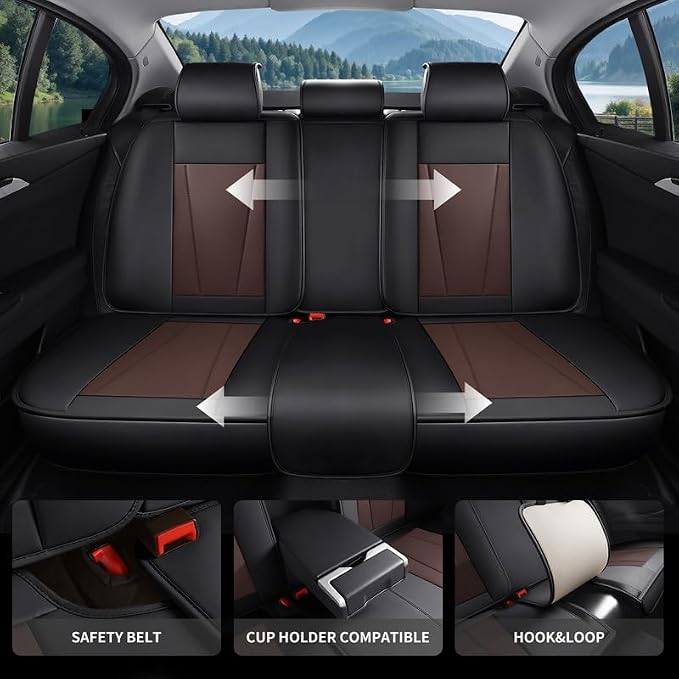 Car Seat Covers Full Set Custom Fit for Honda Civic 2000-2026 , Black&Brown | Premium Faux Leather, Waterproof, Anti-Slip, Airbag Compatible, Breathable, Car Seat Protectors, 2 Rows 5 Seats - Image 4
