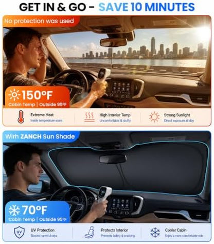 Large Windshield Sun Shade for GMC Terrain 2010-2026, 7-Layer Heavy-Duty & Blocks UV Rays, 3D Scanned Custom Fit, Keep Interior Cooler, Easy Storage & Foldable SUV Accessories, No Sagging - Image 2