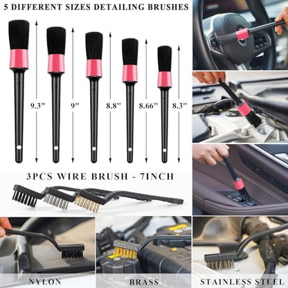 41Pcs Car Cleaning Wash Kit Interior Detailing Cleaner Kit with High Power Handheld Vacuum, Collapsible Bucket, Windshield Tool, Snow Shovel, Tire Brush, Complete Car Care Tools, Pink - Image 5